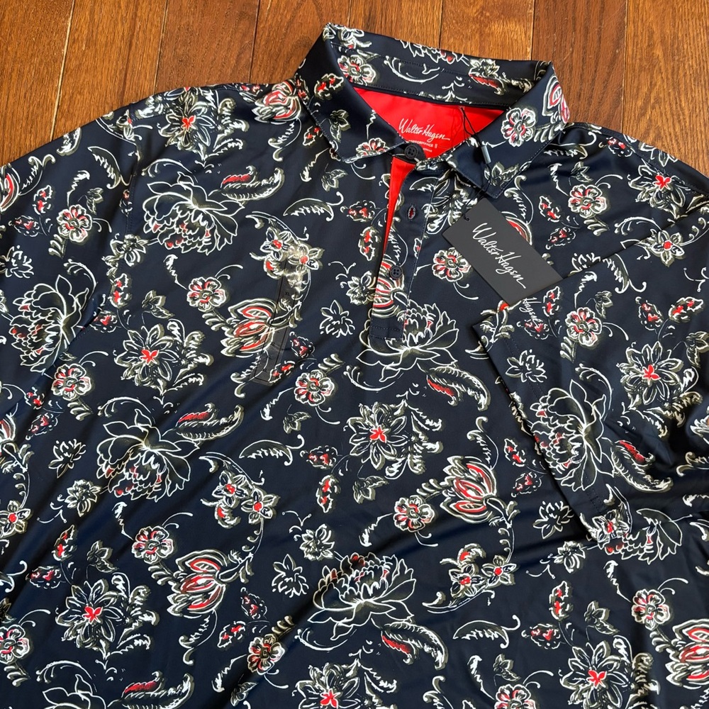 Walter Hagen Performance 11 short sleeve polo, Scroll Flourishes Navy, Size XL